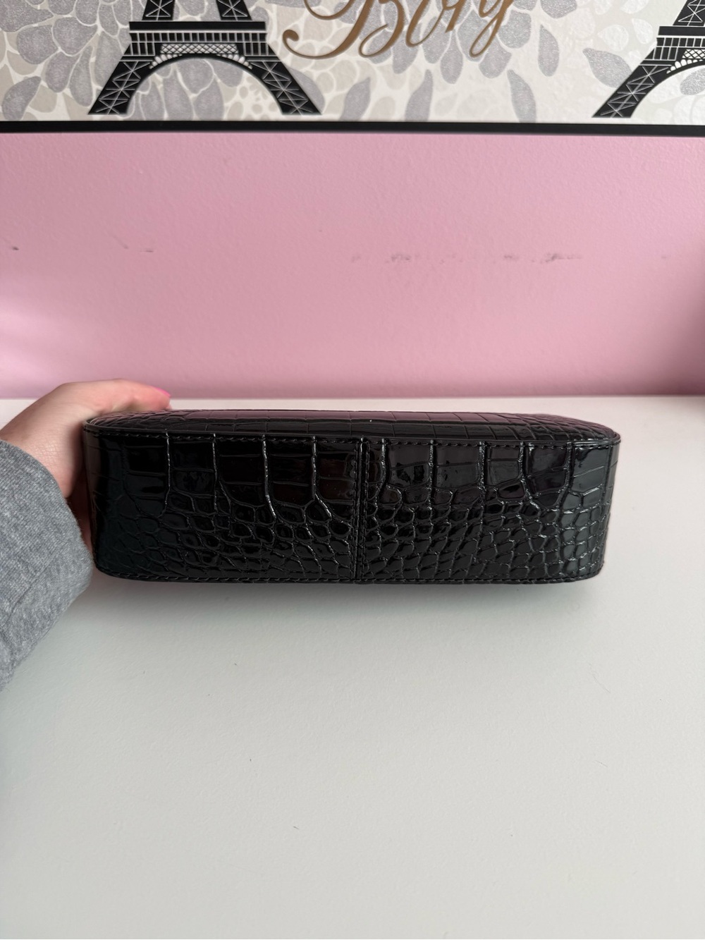 Michael Kors Black Croc-Embossed Mini Top-Handle Bag - Picture 6 of 7